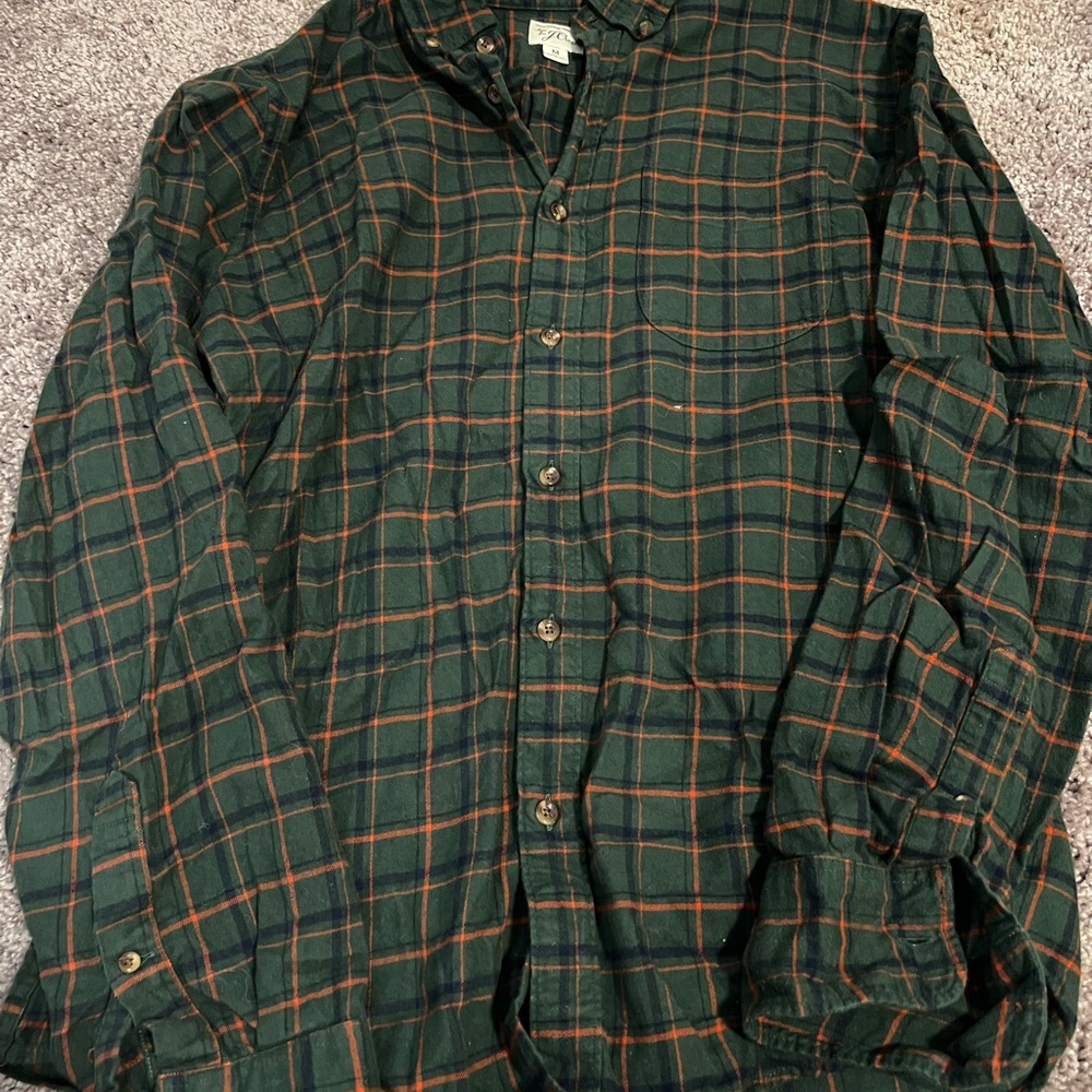 J. Crew Men's Green and Orange Plaid Shirt Jacket